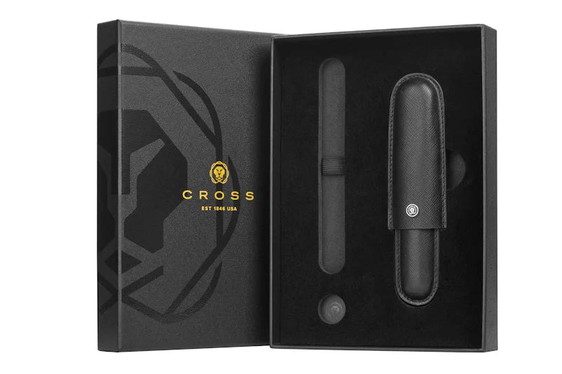 Cross Classic Black Leather Cigar Style Single Pen Case Gift Bundle