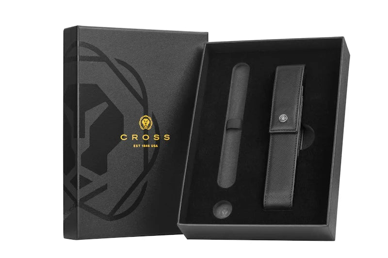 Cross Classic Black Leather Magnetic Single Pen Case Gift Bundle