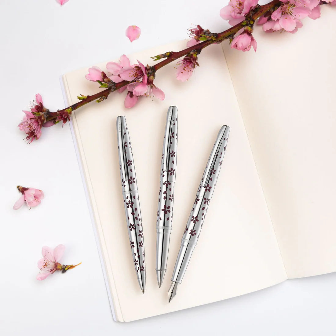 Cross ATX® Cherry Blossom Polished Chrome with Polished Chrome Appointments and Chrome Plated Medium Nib Fountain Pen