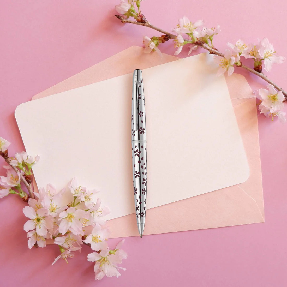 Cross ATX® Cherry Blossom Polished Chrome with Polished Chrome Appointments Ballpoint Pen