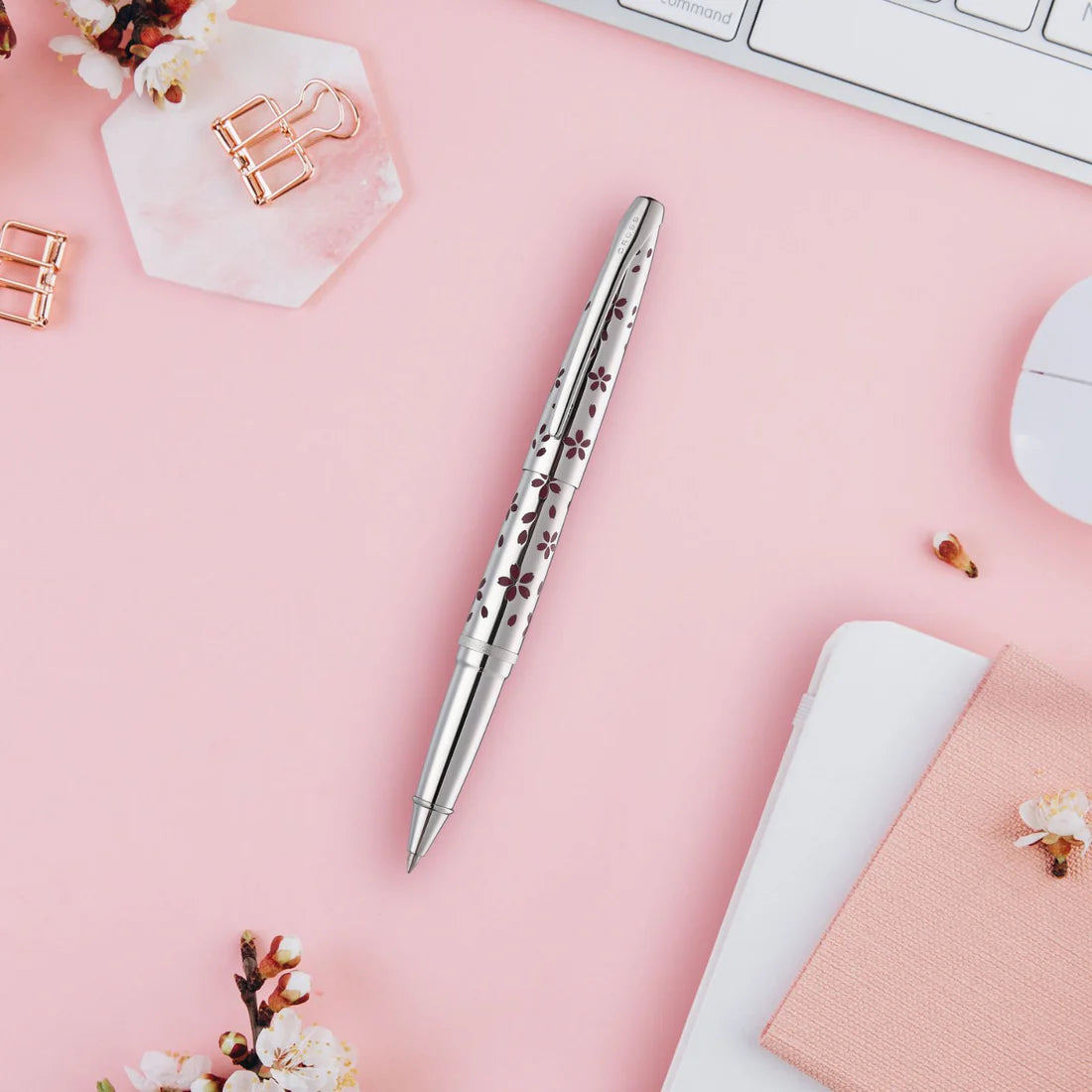 Cross ATX® Cherry Blossom Polished Chrome with Polished Chrome Appointments Rollerball Pen