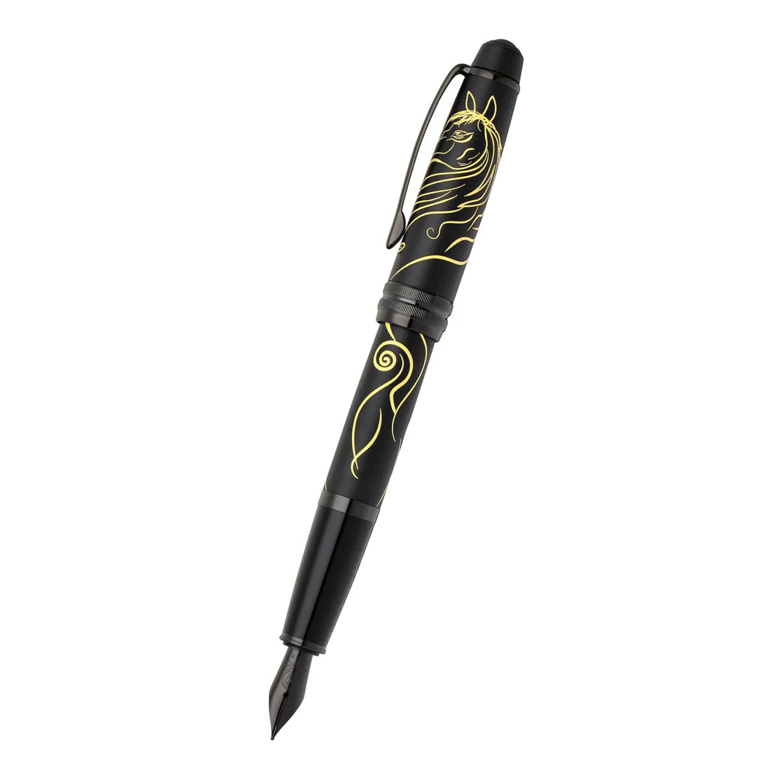 Cross Bailey Zodiac Year of the Horse Matte Black Lacquer Stainless Steel Medium Nib Fountain Pen