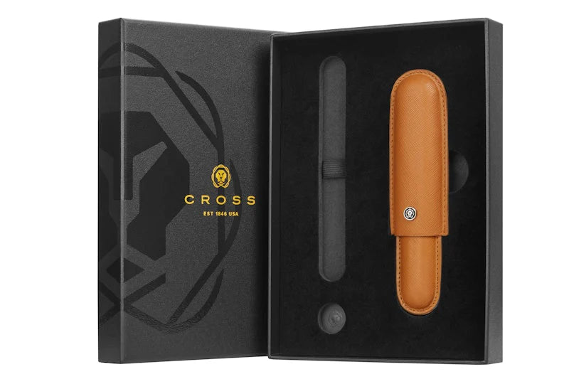 Cross Mocha Leather Cigar Style Single Pen Case Gift Bundle
