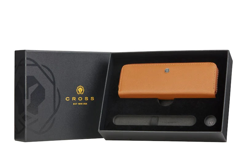 Cross Mocha Leather Zippered Double Pen Case Gift Bundle