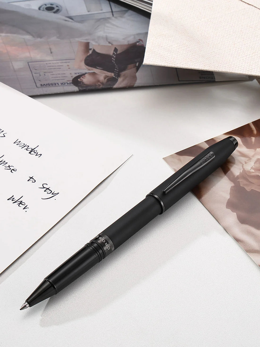 Cross Foundry Matte Black Lacquer with PVD Black Appointments Rollerball Pen